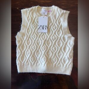 Zara Cream Cable Knit Kids Sweater Vest